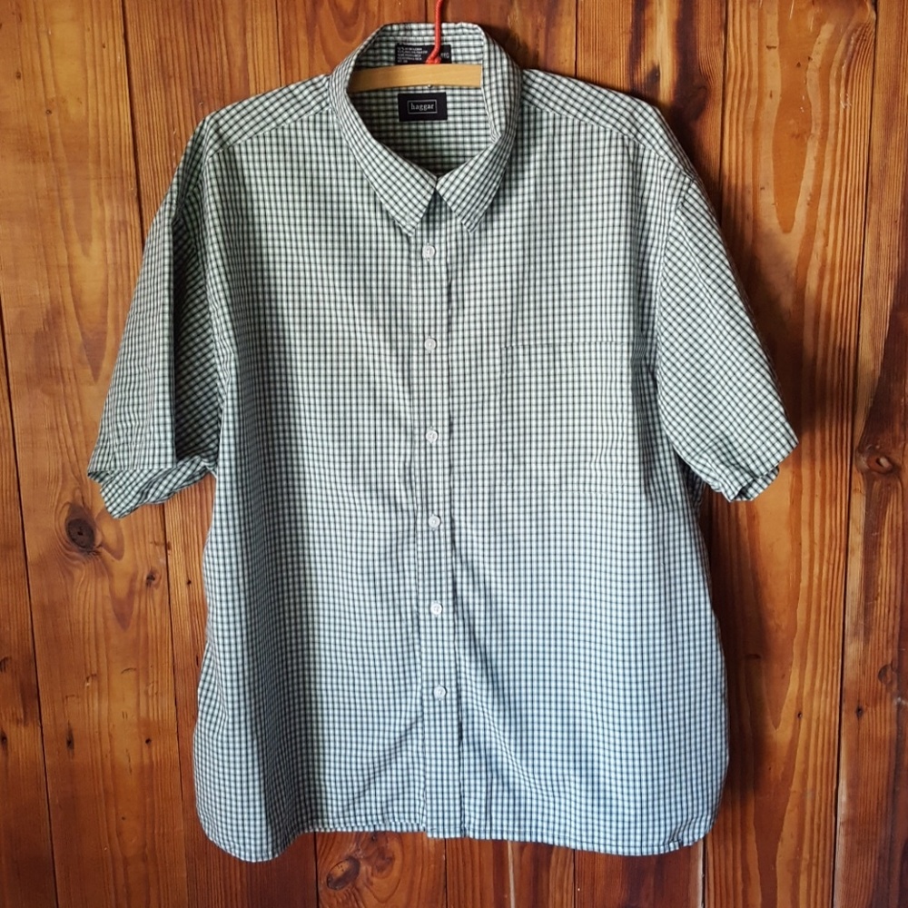 Haggar Shirt, Short Sleeve Green Plaid, Size XXL